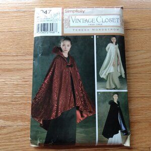 Vintage Lined Velvet Cape Sewing Pattern Formal Wedding Simplicity 4947 UNCUT